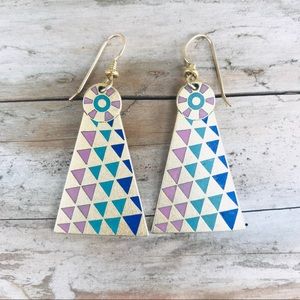 Laurel Burch signed “Mantra” earrings triangle